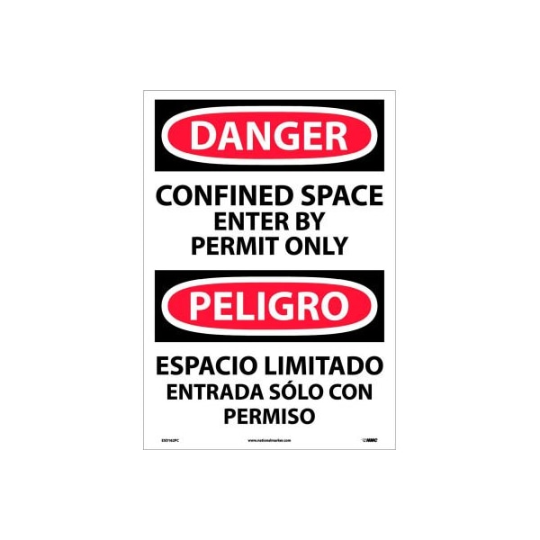 Bilingual Vinyl Sign - Danger Confined Space Enter By Permit Only